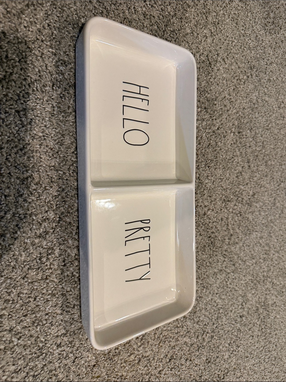 Rae Dunn White Ceramic Double Tray with 'HELLO' and 'PRETTY' Text